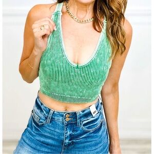 Zenana Green Striped Women's padded tank